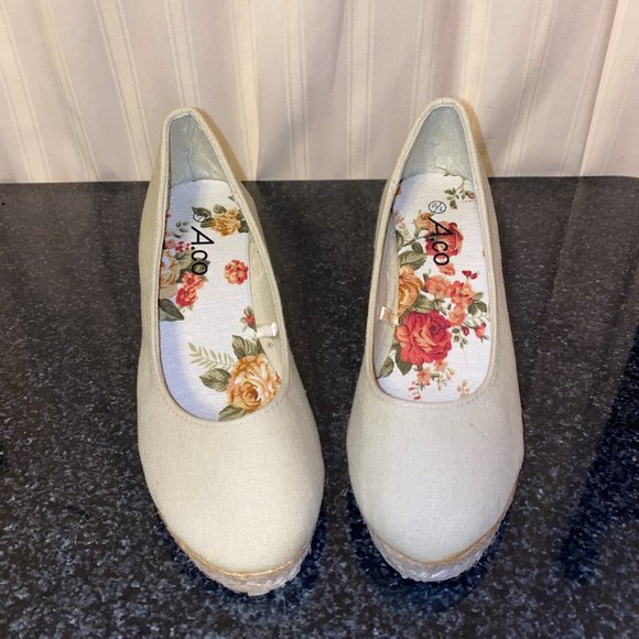 Beige Canvas Wedges - Picture 2 of 6